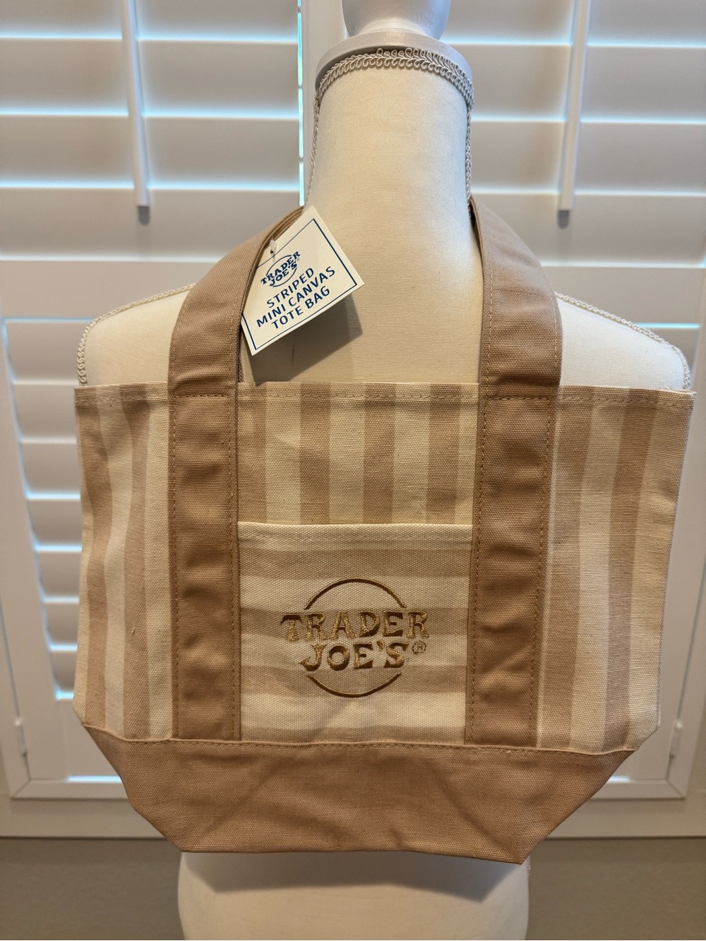 Trader Joe's Beige Striped Mini Canvas Tote Bag